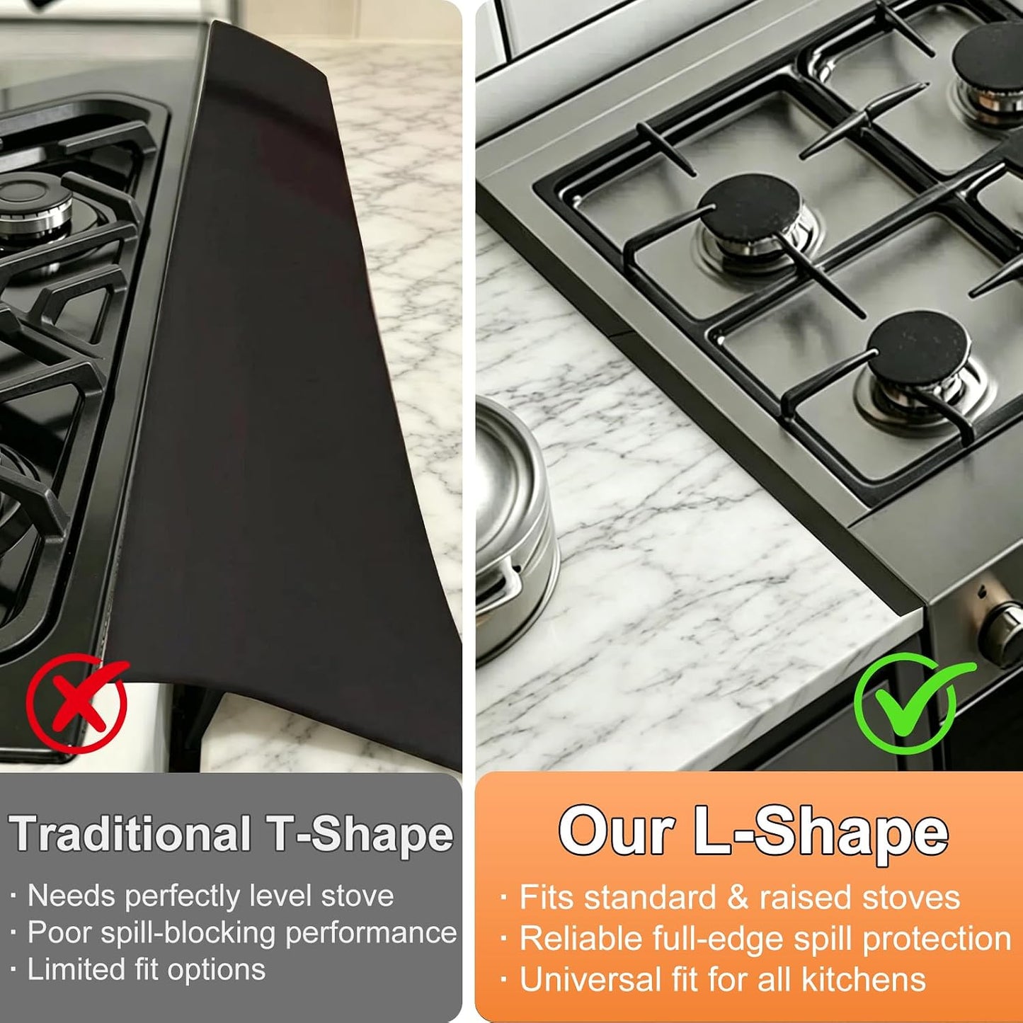 Lomesion Stove Gap Covers, 2 Pack Retractable Stainless Steel Gap Filler, Heat Resistant & Easy Clean, Adjustable 13.8-27.5 in, Fits 2-20 mm Gaps, 0.79 in Wide, Black Brushed Finish