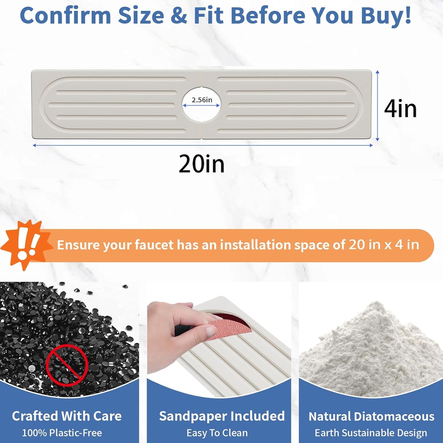 Faucet Mat for Kitchen Sink, Water Absorbent Kitchen Faucet Mat, Durable Sink Splash Guard with Raised Feet, Diatomite Fast Drying Kitchen Sink Faucet Mat, Bathroom Stone Drying Tray for Counter