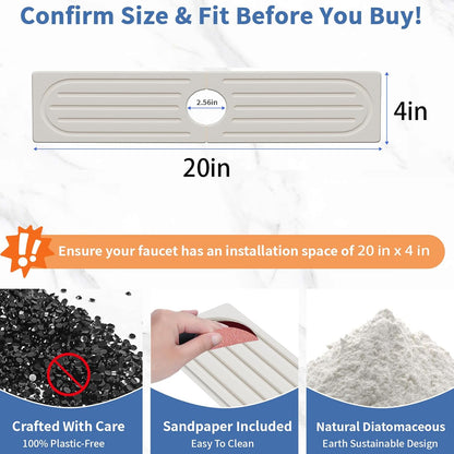 Faucet Mat for Kitchen Sink, Water Absorbent Kitchen Faucet Mat, Durable Sink Splash Guard with Raised Feet, Diatomite Fast Drying Kitchen Sink Faucet Mat, Bathroom Stone Drying Tray for Counter