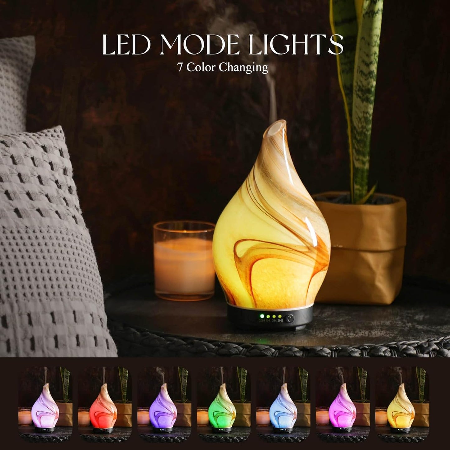 Porseme Oil Diffuser 3D Glass Aromatherapy Ultrasonic Humidifier, Air Refresh Auto Shut-Off, Timer Setting, BPA Free for Home Hotel Yoga Leisure SPA Gift 150ml Last 6H - Colors A