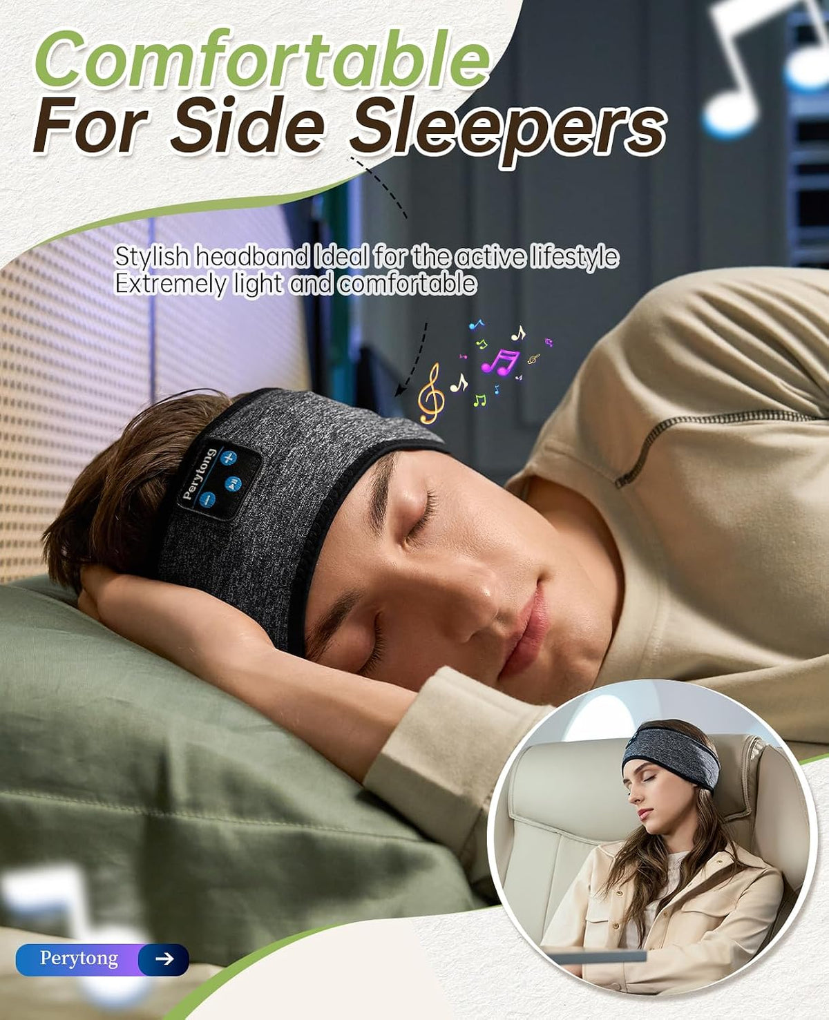 Perytong 2 Pack Sleep Headphones, Sleeping Headphones | Bluetooth Headband with Ultra-Thin HD Stereo Speaker, Wireless Headphone for Sports, Insomnia, Yoga, Air Travel, Meditation