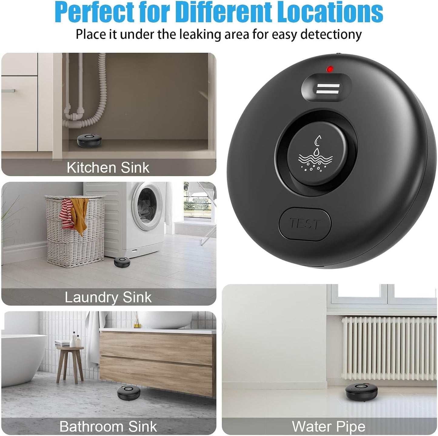 5 Pack Water Leak Alarm Detector, 120dB Loud Alert, IP66 Waterproof | Water Sensor, Sensitive Leak and Drip Alert, Easy Installation for Home, Basement Flood Prevention, Bathroom, Sink, Laundry