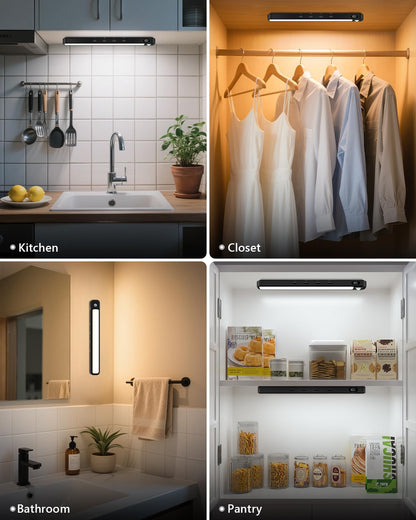 WILLED Under Cabinet & Closet Lights, Motion Sensor, Rechargeable, Magnetic, 3 Color Temps, Dimmable LED Light Bar for Indoor Kitchen Counter (4 Pack, White)