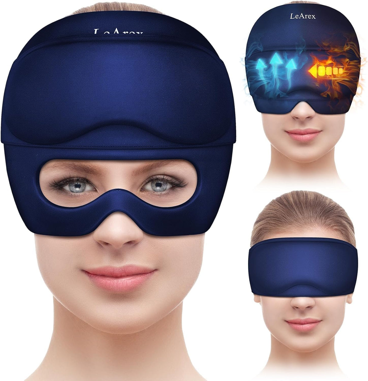 2 in 1 Migraine Relief Cap with Gel Eye Mask, Headache Relief Cap Ice Head Wrap Hot and Cold Therapy Hat Gift for Women for Headache Puffy Eyes Sinus and Tension Stress Relief (Light Purple)