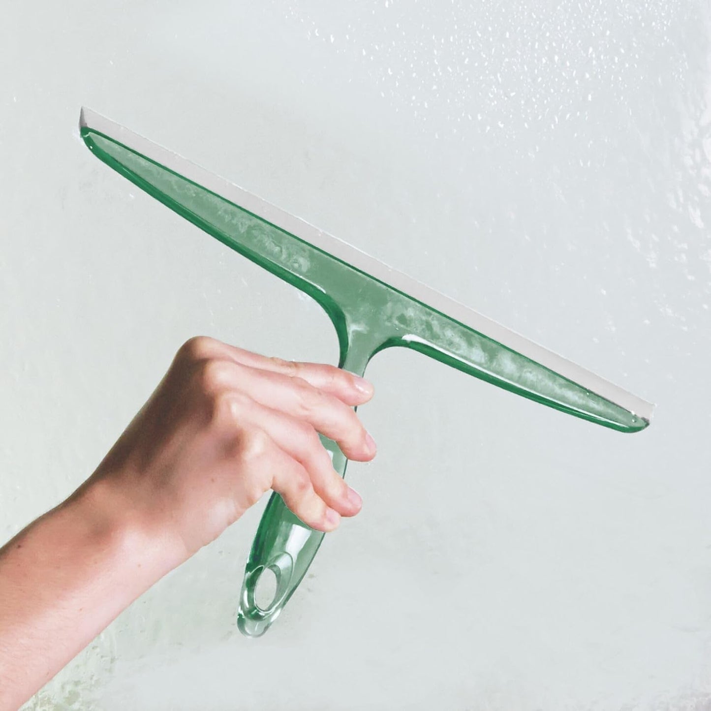 iDesign Plastic Bath Squeegee for Glass with Suction Hook Holder – 12", Clear