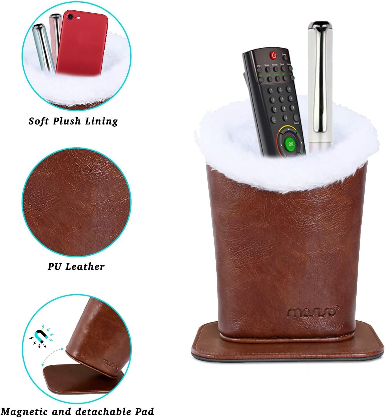 MOSISO Eyeglasses Holder for Women, Plush Lined PU Leather Glasses Case | Eyeglasses Holder with Magnetic Base, Anti-Scratch Storage for Desk
