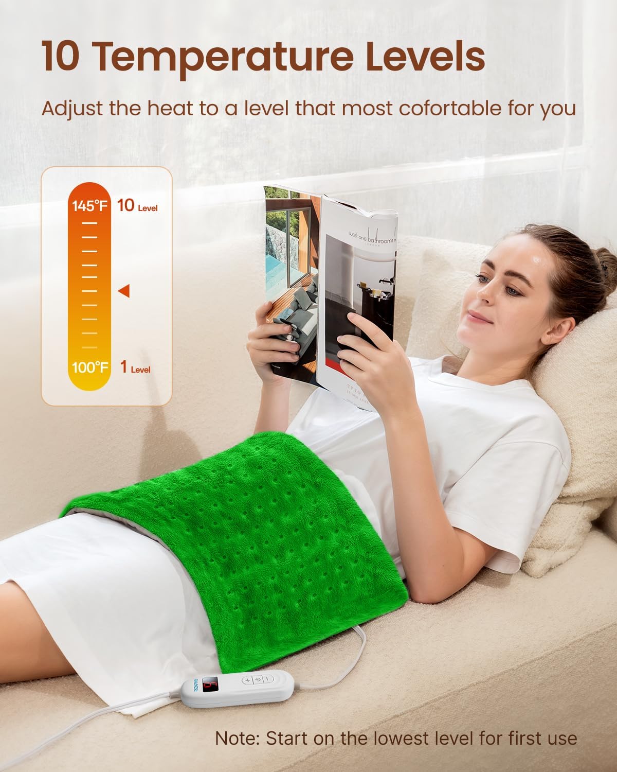 RENPHO Electric Heating Pad for Back with 10 Heat Levels, FSA Eligible HSA | Fit for Neck, Shoulder, Knee, Arm & Leg, Birthday Gift for Women, Men, Mom & Dad, HSA Approved, ETL Certified, 12 x 24", Gray