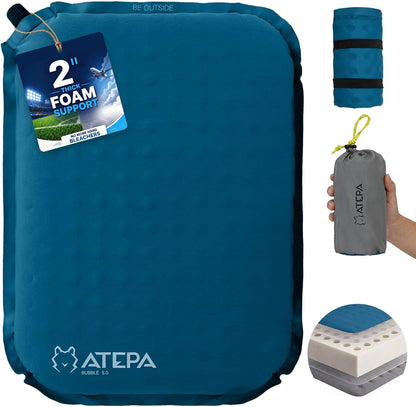 ATEPA Inflatable Seat Cushion | 2" & 2.5" foam core seat pad, Self inflating, Compact, Stadium, Airplane, Travel, Camping, Hiking, Sports events
