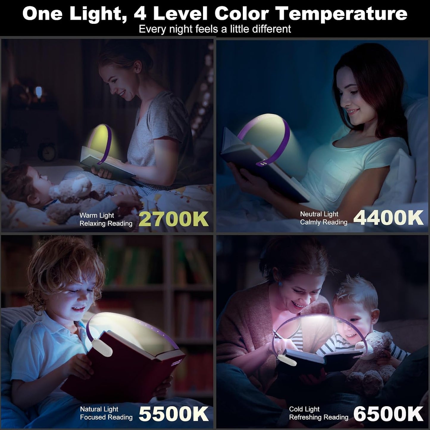 ROOKIELEDS Rechargeable Book Light for Reading, 12 LED Eye-Care Reading Light, 4 Color Temperatures, Stepless Dimming, No Flicker, Evenly Distributed Lighting for Books, Perfect for Reader (Green)