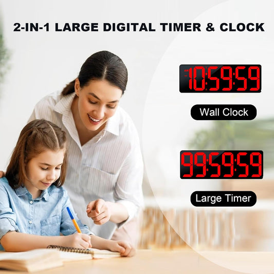 TXL 17.2" Bluetooth Digital Wall Clock with Seconds, Large Countdown Timer for Classroom Home Gym Kitchen Office, Alarm Clock with Remote Control, 4 Dimmable Brightness, Auto DST (RGB)