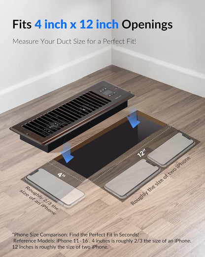 Howeall Super Quiet Register Booster Fan for 4" x 10" Register Holes, Smart Register Vent with Dual Intelligent Thermostat and WIFI App Control, Heating Cooling AC Vent Fan (White)