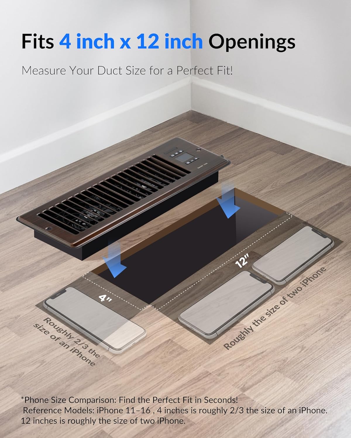 Howeall 4" x 10" Super Quiet Register Booster Fan - Upgrade Smart Register Vent with Ionizer and Dual Intelligent Thermostat Control - Heating Cooling Vent Fan Booster - Charleston Design (ORB)
