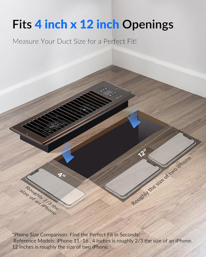 Howeall 4" x 10" Super Quiet Register Booster Fan - Upgrade Smart Register Vent with Ionizer and Dual Intelligent Thermostat Control - Heating Cooling Vent Fan Booster - Charleston Design (ORB)
