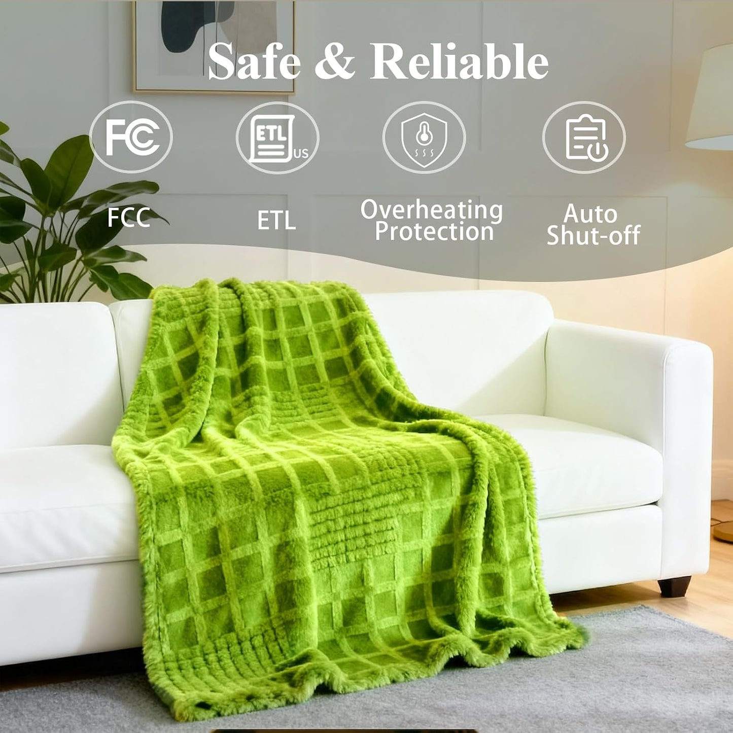Heated Blanket Electric Throw, 50"X60" Heating Blanket Waffle with 12 Heat Levels, Fast Heating Blanket with 1-12H Timer, Overheat Protection with ETL & FCC for Bed Home Office Sofa (Light Gray）