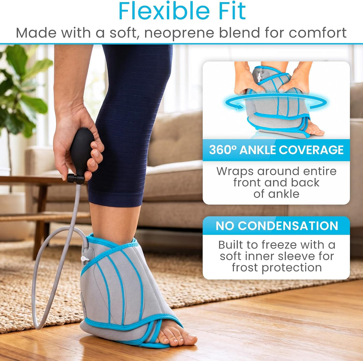Vive Compression Ankle Ice Pack Wrap for Foot Pain Relief - Soft Cold Brace for Recovering Injuries - Support for Swelling, Sprains, & Fractures - Filled with Reusable Gel, Fits Small & Large Feet