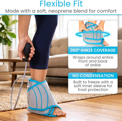 Vive Compression Ankle Ice Pack Wrap for Foot Pain Relief - Soft Cold Brace for Recovering Injuries - Support for Swelling, Sprains, & Fractures - Filled with Reusable Gel, Fits Small & Large Feet