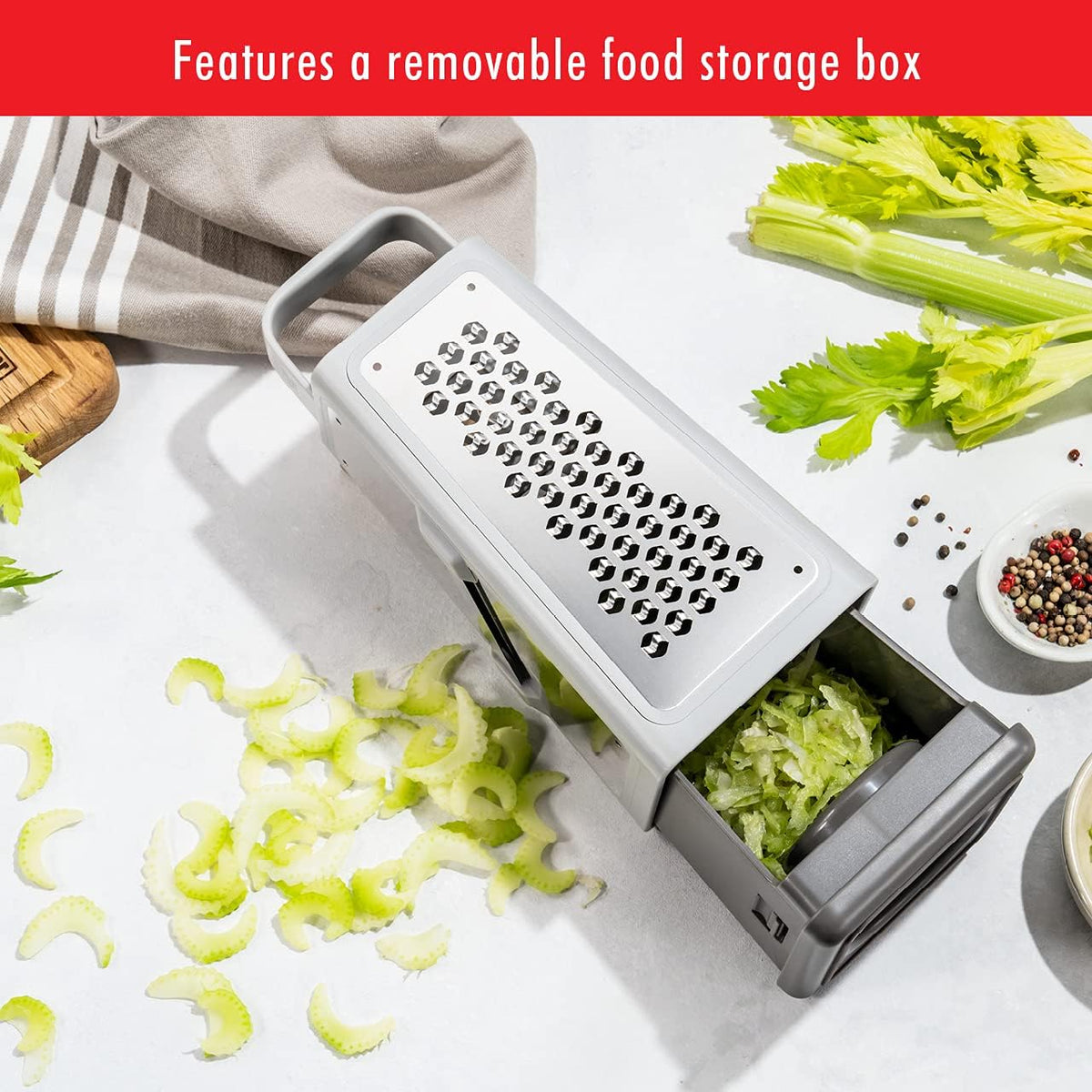 ZWILLING Z-Cut Multifunctional Grater, Mandoline, Faster Grating Technology, Zester, Rasp Grater, Slicer, Finger Guard, Grey