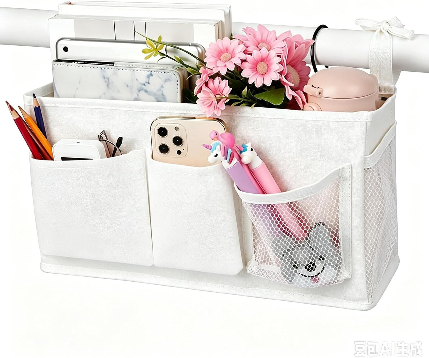 Lilithye Bedside Caddy, Bedside Storage Bag Hanging Organizer for Bunk Bed | Bed Caddy with Fixed Straps and Water Bottle Holder for Home, College Dorm, Bunk Bed, Hospital Bed and Crib Bed Rails