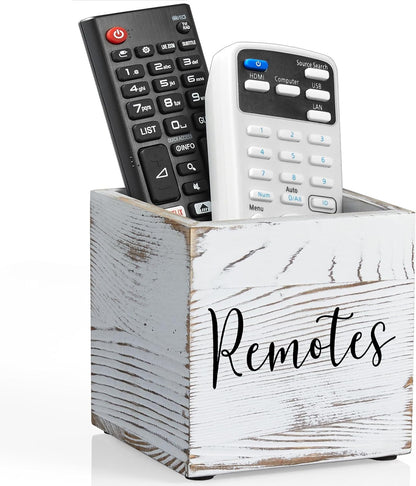 DRASTAR Remote Control Holder, Wood TV Remote Holder, Remote Storage Caddy, Remote Control Organizer (Black, 2 Slots)