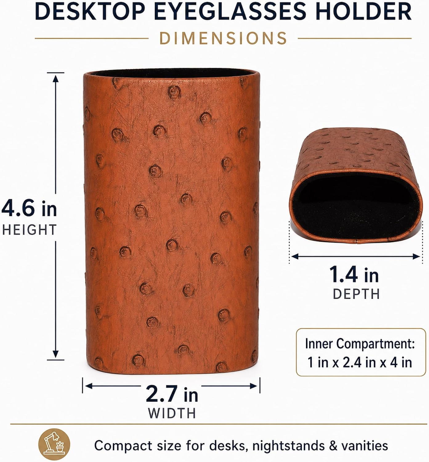 Calabria Desktop Eye Glasses Holder Soft Lining Weighted Base Eyeglasses Stand Case Desks Nightstands PU Leather Mens Womens