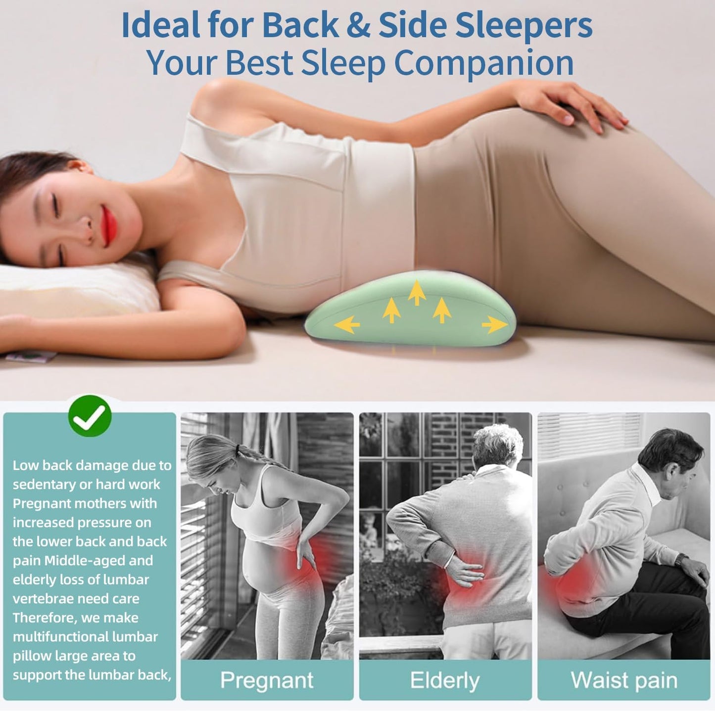 GDLKPS Sleep Lumbar Support Pillow is Used to Relieve Low Back Pain.Memory Foam Back Wedge Bolster Pillow for Side Sleepers for Car, Bed, Chair, Sofa Lower Back Pillow for Sleeping (Pink) (Pink)