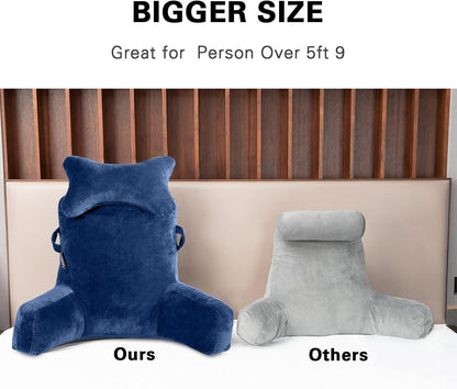 SLIGUY Reading Pillow-Bed Rest Pillow with Detachable Neck Roll & Support Arm for Sitting in Bed Couch or Floor-Backrest Reading Pillow Adult Back Pillow for Reading/Watching TV/Gaming,Dark Grey