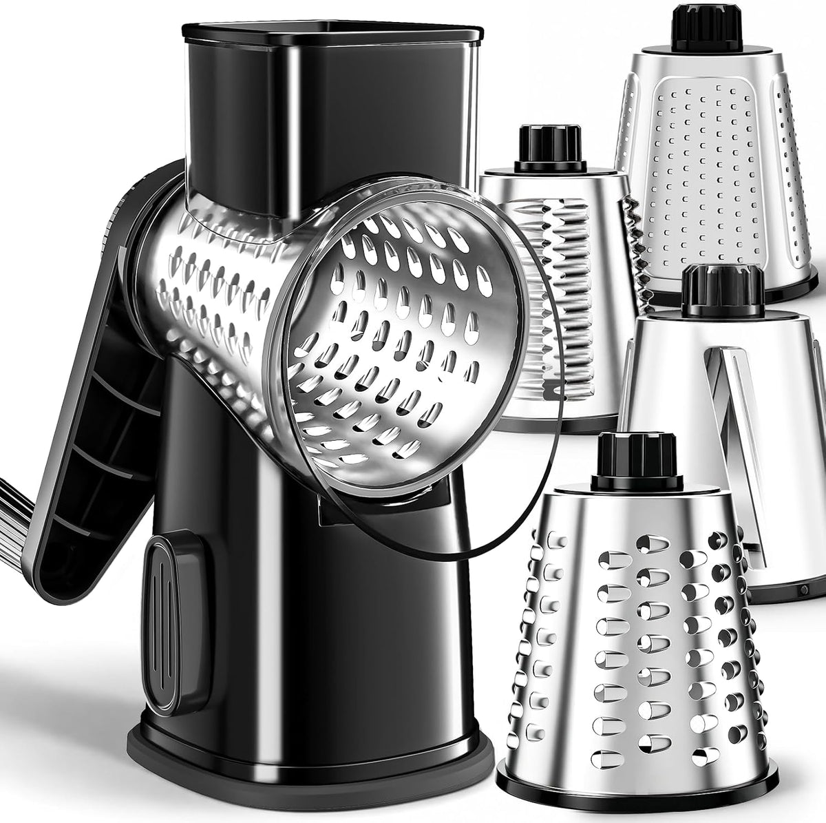 Weltonhm 4 in 1 Large Cheese Grater Hand Crank (White Grey 4 Graters)