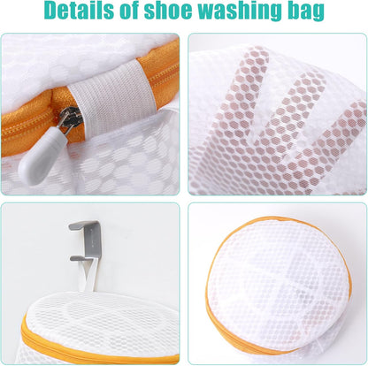 Shoe Washing Machine Bag, Laundry Bag for Sneakers, Orange, 7x15 | Bag to Wash Shoes in Washer and Dryer, for Tennis, Footwear, Trainers, Slippers, Prevent Tangling, Honeycomb Mesh