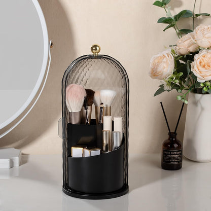 Toothbrush Holder with Cover for Bathroom Countertop, Organizer, White | Rotating 3 Slot Holder for Electric Toothbrushes, Toothpaste, Self Draining Vanity Organizer, Makeup Brush Storage