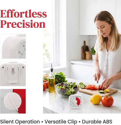NUOBESTY Kitchen Timer Visual Countdown Timer with Clip Silent Analog for Cooking Baking Homework Classroom Management Easy-to-Read Color Display for Home Office Study