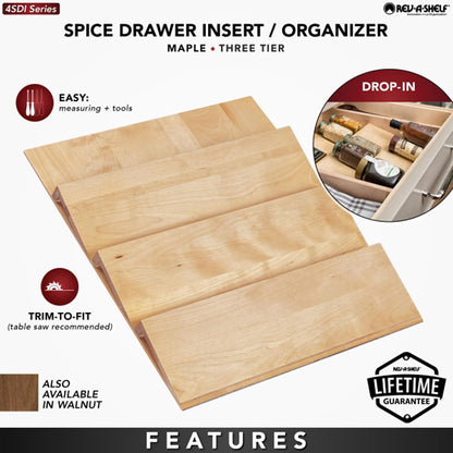Rev-A-Shelf 36" 3-Tiered Trimmable Wooden Pull-Out Spice Rack, Maple | Wooden Kitchen Drawer and Cabinet Home Storage Insert for Seasoning Organization