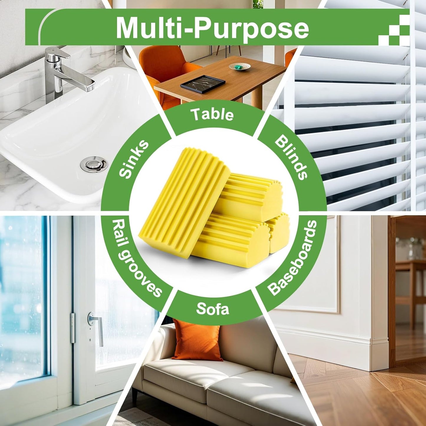 Jeymei Damp Clean Duster Sponge,4Pcs Grey Dust Sponge for Cleaning | Damp Dusting Sponge with Ridges,Baseboard Cleaning Tool,Reusable Wet Duster Sponge,Household Cleaning Sponges for Blinds
