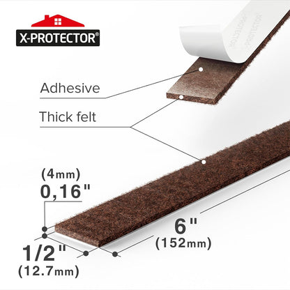 X-Protector Felt Furniture Pads - 20 PCS 6 x 1/2" - Premium Felt Strips | with Adhesive Backing - Rectangular Furniture Pads for Hardwood Floors - Cut Furniture Felt Pads to Size You Need! (Beige)