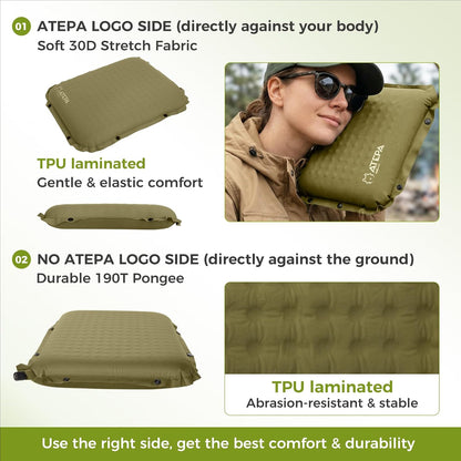 ATEPA Inflatable Seat Cushion | 2" & 2.5" foam core seat pad, Self inflating, Compact, Stadium, Airplane, Travel, Camping, Hiking, Sports events
