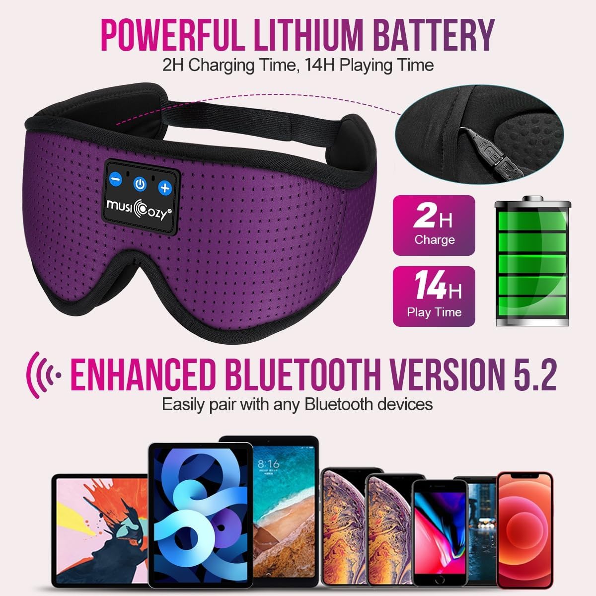 MUSICOZY 3D Sleep Headphones Bluetooth 5.4 Sleep Mask with HD Speakers