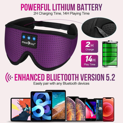 MUSICOZY 3D Sleep Headphones Bluetooth 5.4 Sleep Mask with HD Speakers