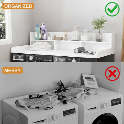 Washer Dryer Countertop with Shelf, 2-Tier Laundry Countertop Over Washer and Dryer, 54" x 27.55" Wooden Table for Folding Clothes for Laundry Room Organization and Storage (Oak)