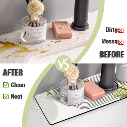 Sink Faucet Absorbing Mat, 2 Pack Drying Mat Around Faucet Sink Splash Guard Behind Faucet Sinkmat For Kitchen Bathroom Island Rv 24 * 5.5 Inch (60 * 14 cm)