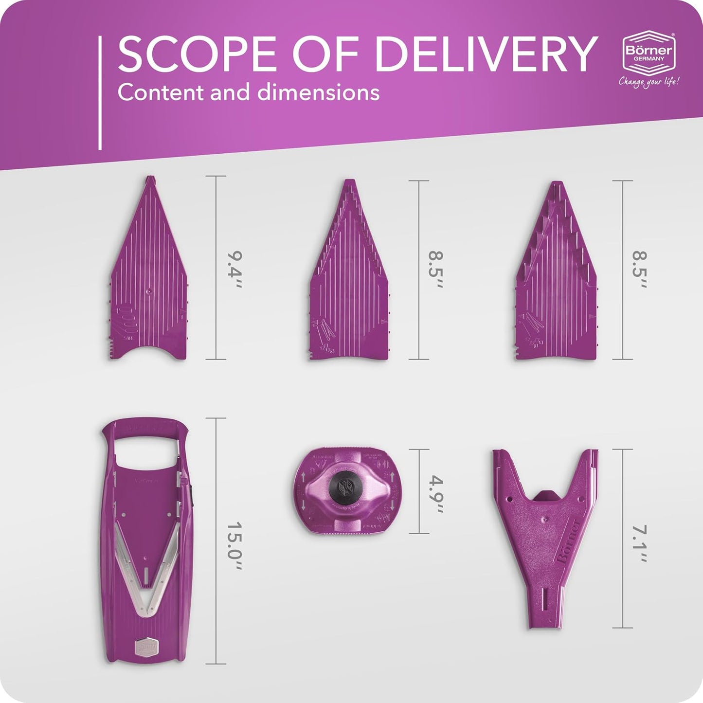 Mandoline Food Slicer Börner V5 (Starter Set) by Reston Lloyd • V-Slicer with Food Holder • Made in Germany • Fruit & Vegetable Chopper • Multiple Settings • Color: White