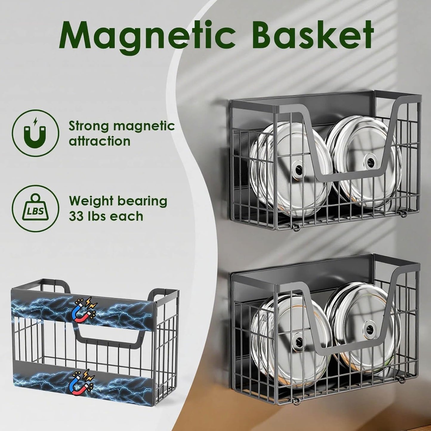 Magnetic Shelf for Fridge, Fruit Basket Magnet Shelves with 2 Hooks | Potato and Onion Storage Bins, Black Magnetic Organizer Side of Fridge Storage, Magnetic Spice Rack for Refrigerator Kitchen