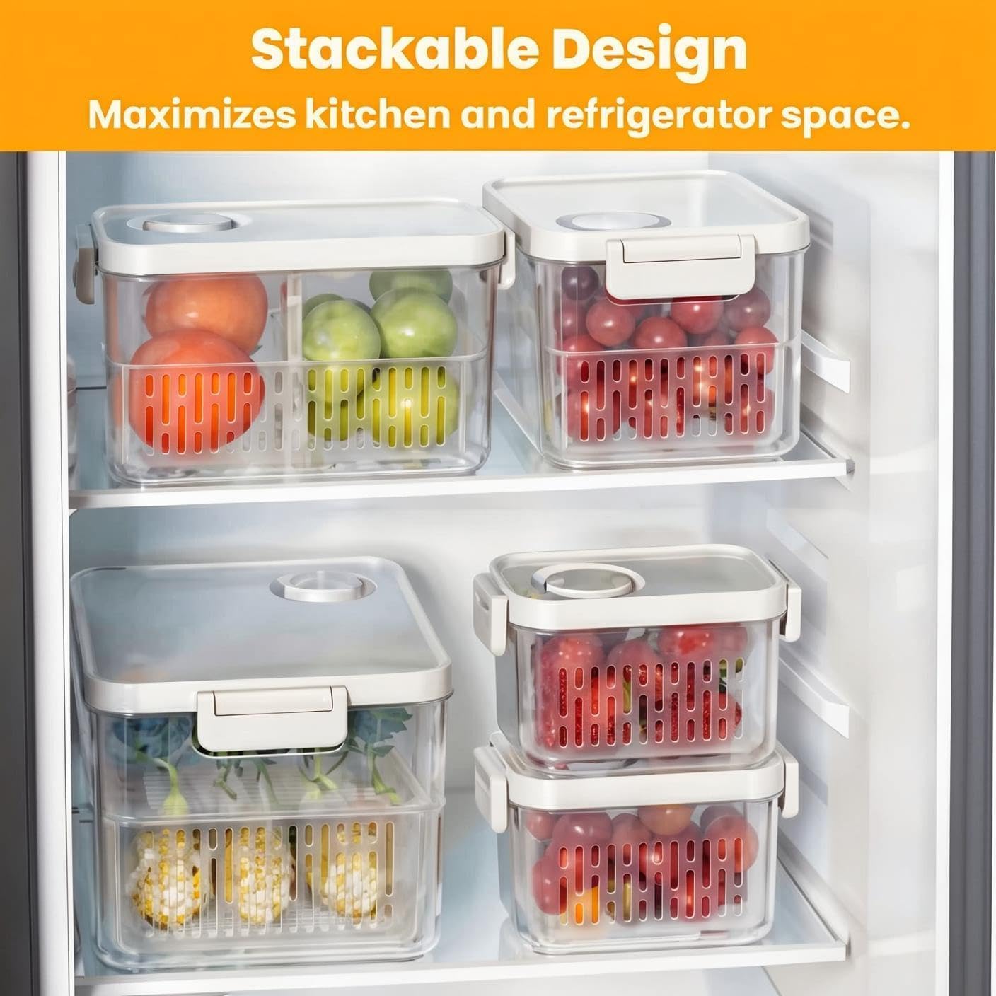 Produce Saver, Fruit Storage Containers Produce Containers Berry Containers with Colanders, 3.8 Cup