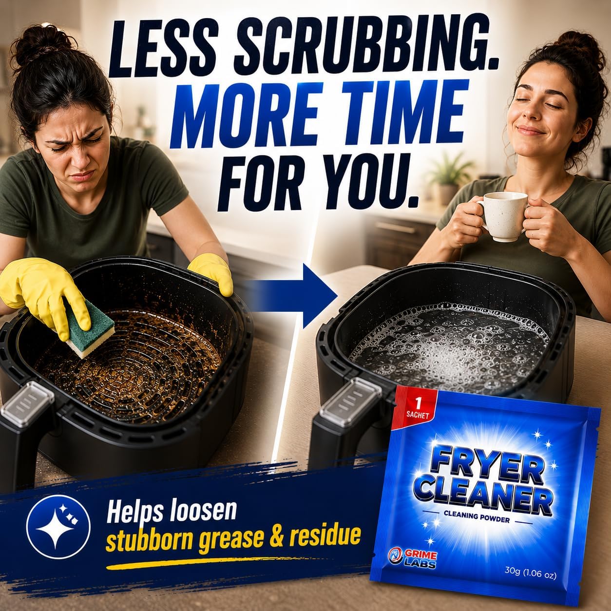 Fryer Cleaner Powder – 6 Pre-Measured Cleaning Sachets for Air Fryers, Deep Fryers & Commercial Fryers Helps Remove Grease & Oil Residue, Helps Eliminate Odors, Easy-to-Use Cleaning Powder