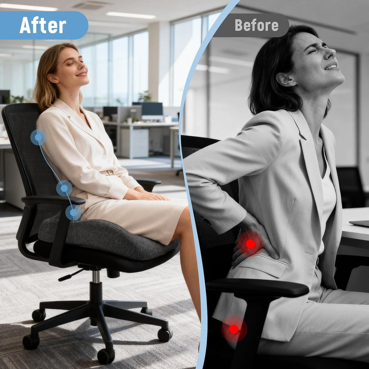 Memory Foam Seat Cushion, Office Chair Cushion for Sciatica & Tailbone Pain Relief, Car Seat Cushions for Coccyx, Back Pain & Long Sitting, Ergonomic Butt Pillow for Driving (Deep Gray)