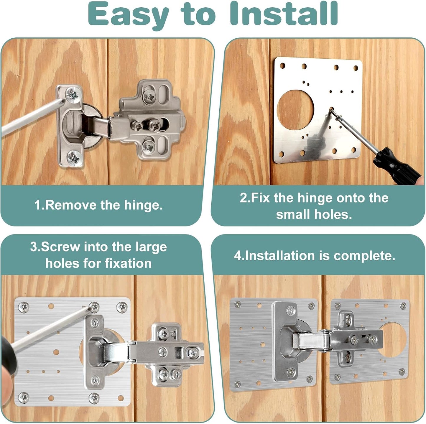 4Pcs Cabinet Door Repair Plate Kit Cabinet Hinge Repair Plate Kit | 24 Screws, Stainless Steel, Durable, Upgraded, For Wooden, Kitchen, Cupboard Door, Locker, Furniture
