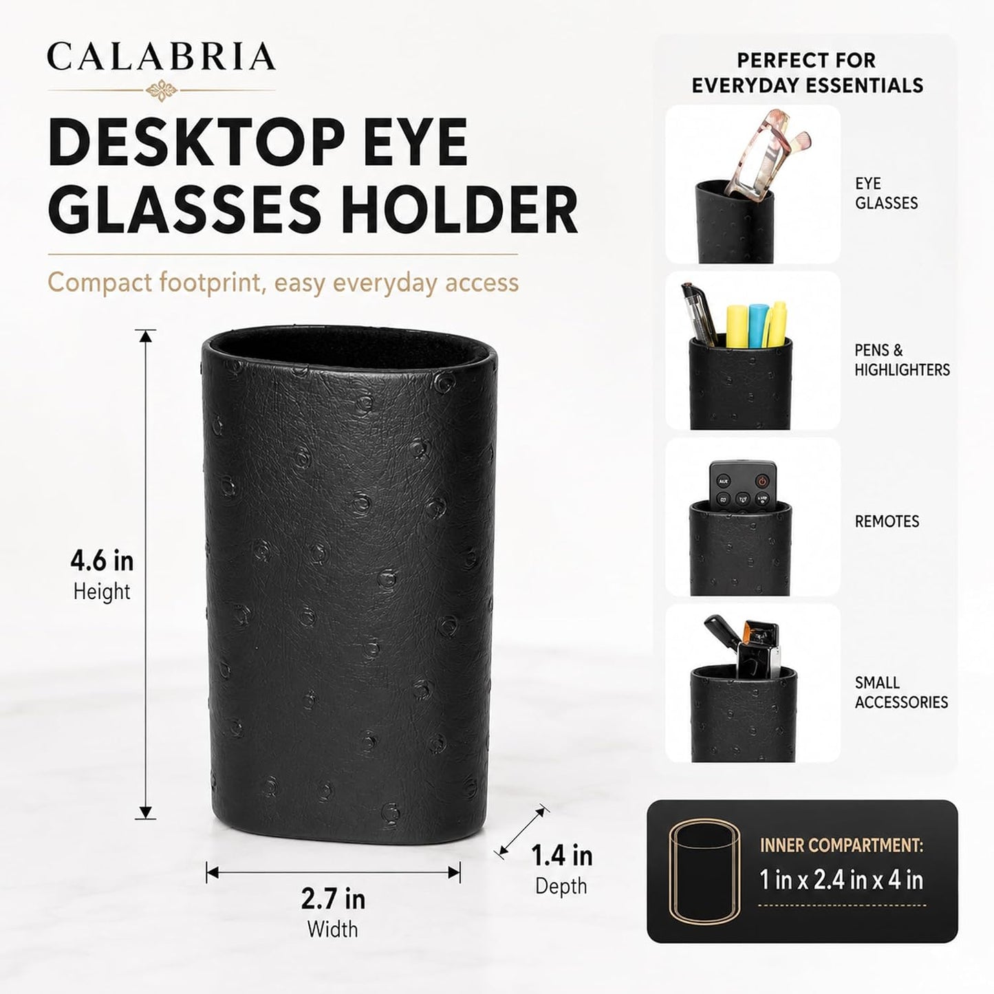 Calabria Desktop Eye Glasses Holder Soft Lining Weighted Base Eyeglasses Stand Case Desks Nightstands PU Leather Mens Womens