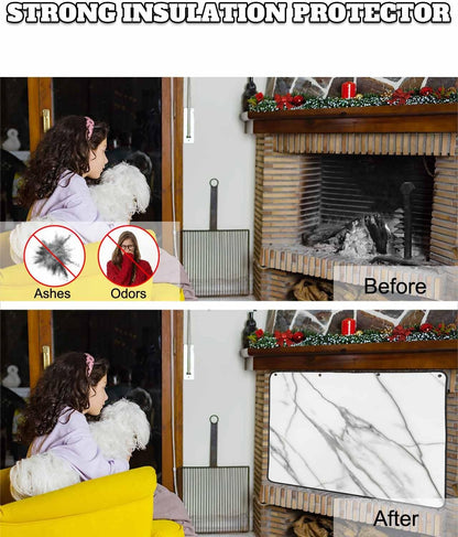 Marble White Magnetic Fireplace Cover, Fireplace Draft Blocker, Ombre Grey Modern Minimalist Fireplaces Blanket for Heat Loss/Cold Air, Fireplaces Draft Stopper Cover for Inside 36''x30''