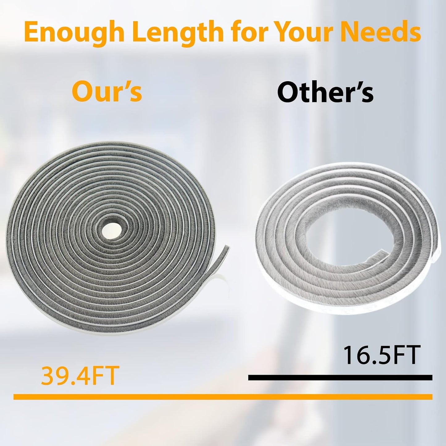 Bruiefpap 39.4FT Weather Stripping for Doors and Windows, Self-Adhesive Soundproofing Door Seal, Door Insulation for Sliding, Exterior, Frames and Front, 0.35'' Wide x 0.35'' Thick, Grey