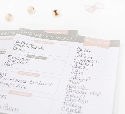 bloom daily planners Weekly Meal Planning Pad - Magnetic Hanging Refrigerator Menu Planner with Tear-Off Sheets & Perforated Grocery Shopping Lists - 6” x 9” (Pink Floral)