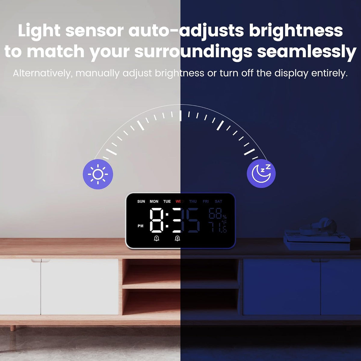 Dekala Digital Alarm Clocks for Bedrooms, Loud Alarm Clock for Heavy Sleepers, Temperature & Humidity Detect, Dual Alarms Weekday/Weekend Mode, Large Display Auto Dimmer, Sleep Sound，9 Ringtone