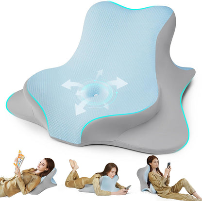 Reading Pillow for Bed, Lying, Leaning and Prone, Ergonomic Memory Foam Bed Wedge Pillow for Headboard, Chin & Back Support Pillows on Bedrest Couch Floor- Grey
